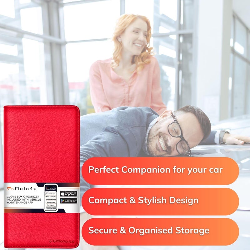 MOTO4X Red Magnetic Shut Premium PU Leather Insurance and Registration Holder, Glove Box Organizer for Car, Stylish Car Accessories, Organize Vehicle Documents with flair, Size 9.5 in x 5.1 in - Image 5